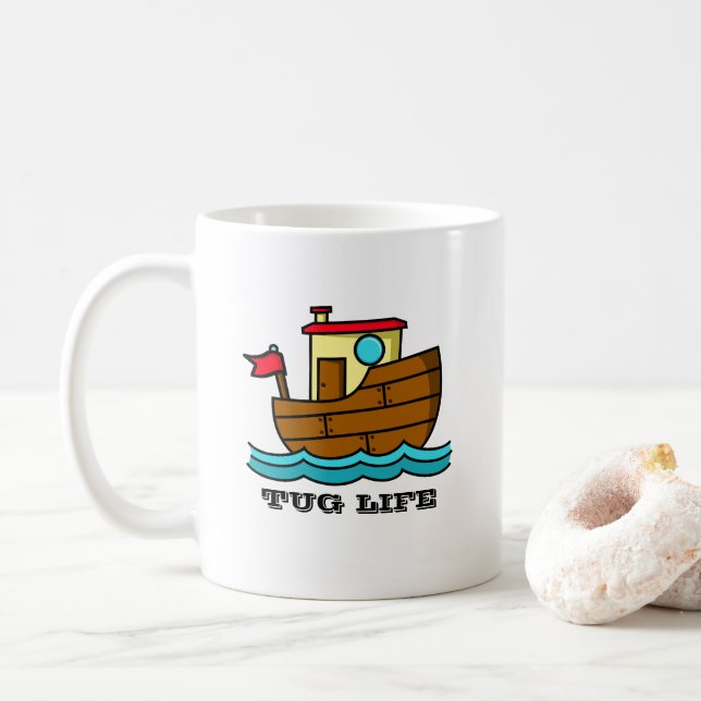 Tug Life Cartoons Tugboat Personalisiert Kaffeetasse (Mit Donut)