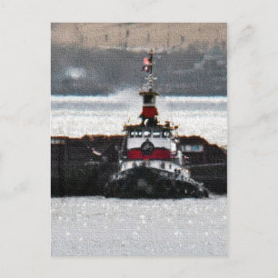 Tugboat auf einem Sparkling-Fluss Postkarte