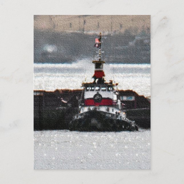 Tugboat auf einem Sparkling-Fluss Postkarte (Vorderseite)