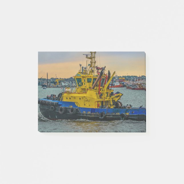 Tugboat sailing at river, montevideo, uruguay post-it klebezettel (Vorderseite)