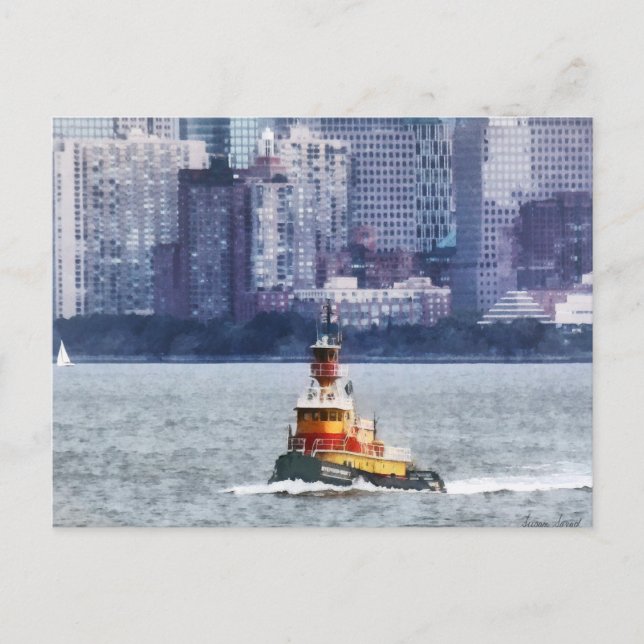 Tugboat von Manhattan Skyline Postkarte (Vorderseite)