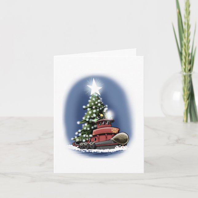 Tugboat Weihnachtskarte Feiertagskarte (Vorderseite)