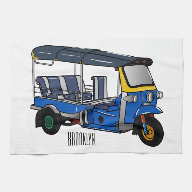Tuk Tuk Cartoon Illustration Geschirrtuch (Horizontal)