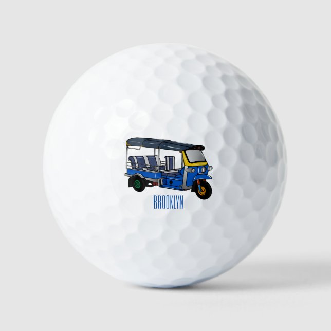 Tuk Tuk Cartoon Illustration Golfball (Vorderseite)