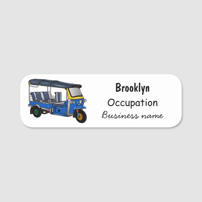 Tuk Tuk Cartoon Illustration Namensschild (Vorderseite)
