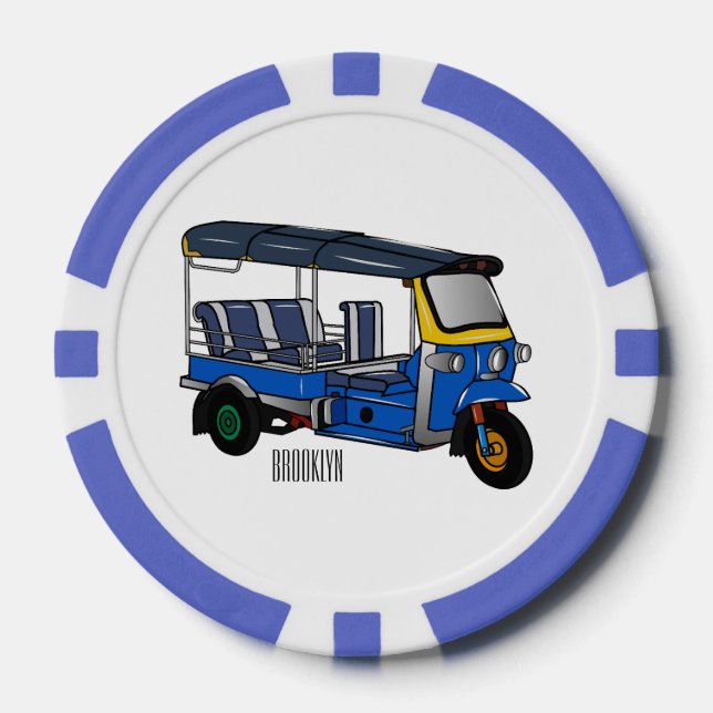 Tuk Tuk Cartoon Illustration Pokerchips (Vorderseite)