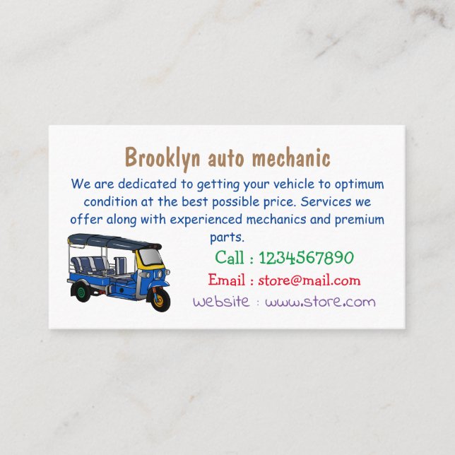 Tuk Tuk Cartoon Illustration Visitenkarte (Vorderseite)