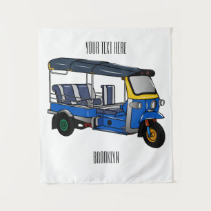 Tuk Tuk Cartoon Illustration Wandteppich