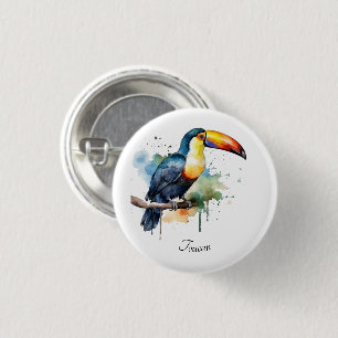 Tukan auf Ast Aquarell-Kunst, individuell Button