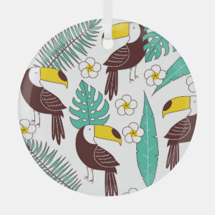 Tukan-Orchidee Vintage-Palmen-Muster Ornament Aus Glas