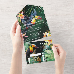 Tukan-Vogel Aquarell Frangipani Monstera All In One Einladung