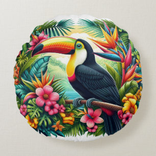 Tukan Vogel aus dem Dschungel/Regenwald Rundes Kissen