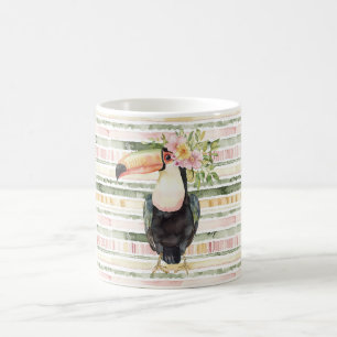 Tukan Vogel Rosa Grüne Streifen Kaffeetasse