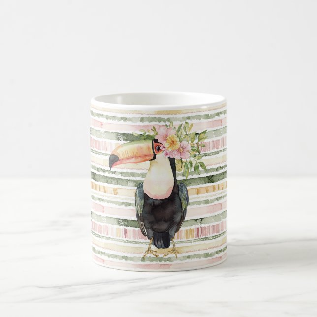Tukan Vogel Rosa Grüne Streifen Kaffeetasse (Mittel)