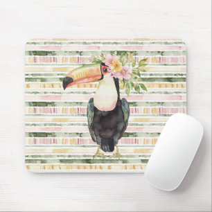 Tukan Vogel Rosa Grüne Streifen Mousepad