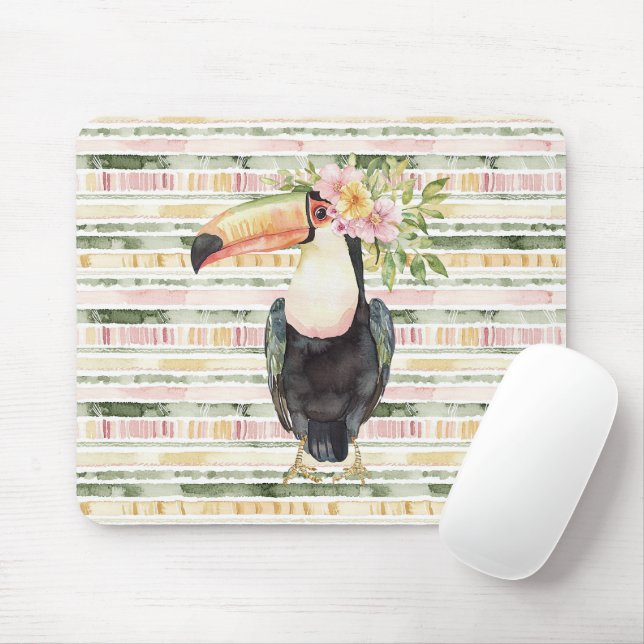 Tukan Vogel Rosa Grüne Streifen Mousepad (Mit Mouse)