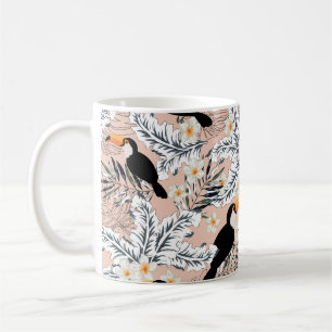 Tukane, grafische Blätter aus Palmen, Blume aus Pl Kaffeetasse