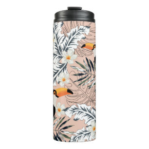 Tukane, grafische Blätter aus Palmen, Blume aus Pl Thermosbecher