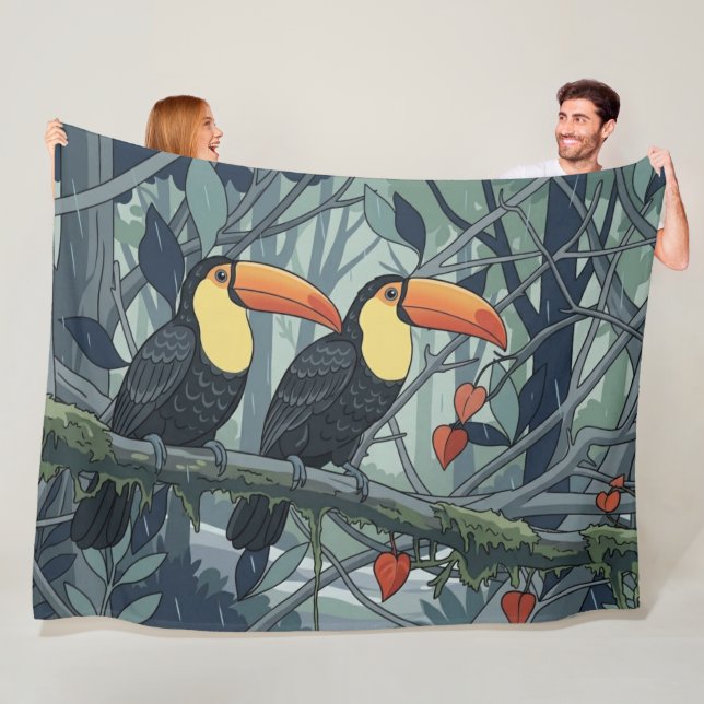 Tukane im Regen – Ästhetischer tropischer Vogel  Fleecedecke (Beispiel)