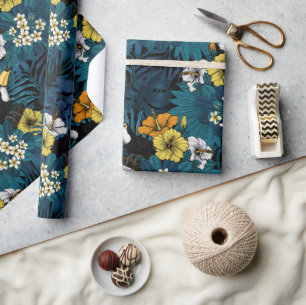 Tukane und tropische Flora, blau, gelb, orange Geschenkpapier