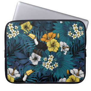 Tukane und tropische Flora, blau, gelb, orange Laptopschutzhülle