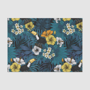 Tukane und tropische Flora, blau, gelb, orange Seidenpapier