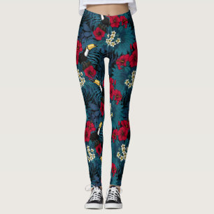 Tukane und tropische Flora, grün und rot Leggings