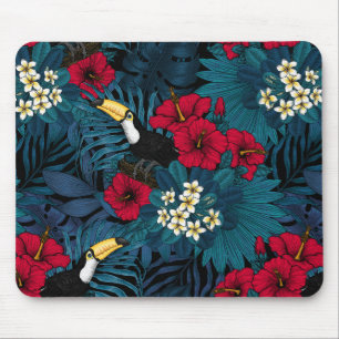 Tukane und tropische Flora, grün und rot Mousepad