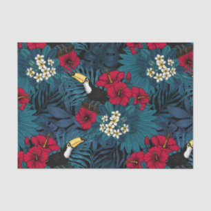 Tukane und tropische Flora, grün und rot Seidenpapier