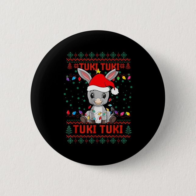 Tuki Tuki Santa Hat Spanish Mexican Christmas Swea Button (Vorderseite)