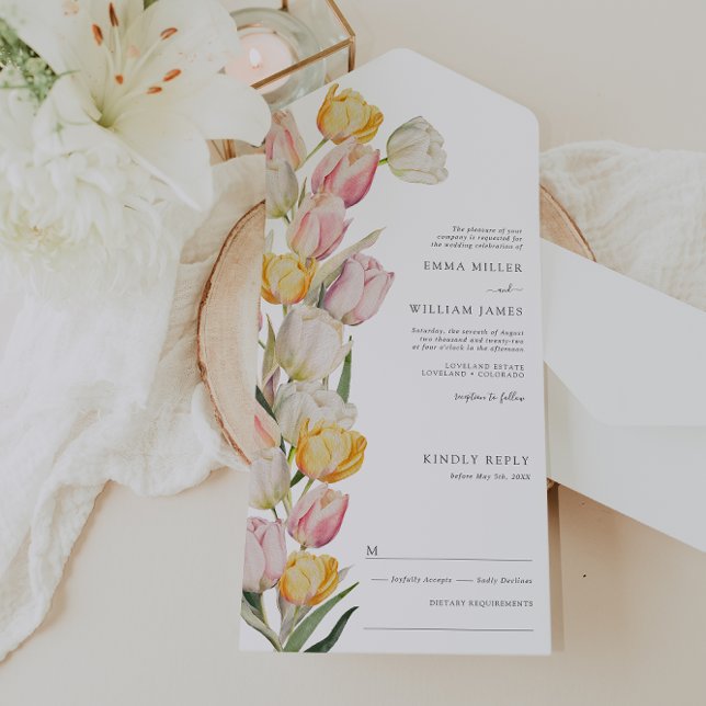 Tulip All in One Wedding Einladung (Watercolor Tulip All in One Wedding Invite by Painted Paperie
)