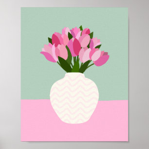 Tulip Arrangement Blumenvase Rosa und Grün Poster