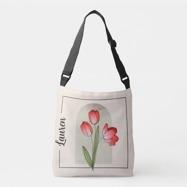 Tulip Art Crossbody Bag Tragetaschen Mit Langen Trägern (Vorderseite)