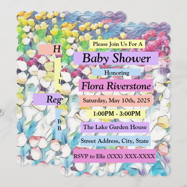Tulip Baby Shower Invitation (Floating Effect) Einladung (Vorne/Hinten)