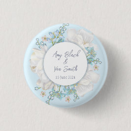 Tulip Blue Floral Wedding Button