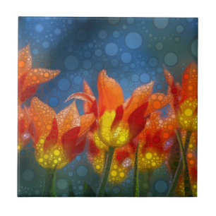 Tulip-Blume auf blau Fliese