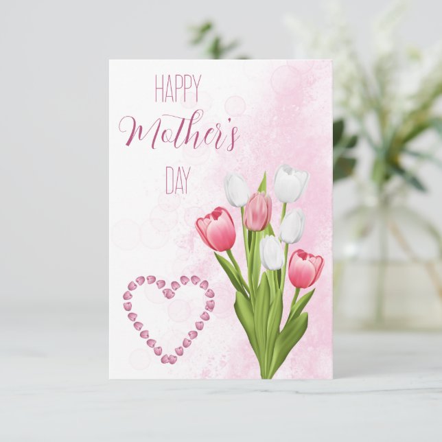 Tulip Blume Bouquet Happy Mother's Day Card Karte (Stehend Vorderseite)