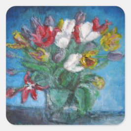 Tulip Blume Bouquet Vase Floral Quadratischer Aufkleber