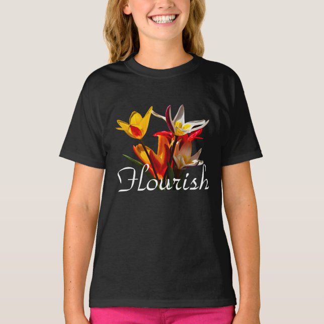 Tulip-Blume - Dunkel Geblüht T-Shirt (Vorderseite)