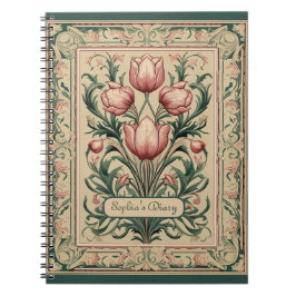 Tulip Blume Emerald Ornament Mittelalter Notizblock
