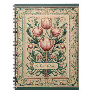 Tulip Blume Emerald Ornament Mittelalter Notizblock