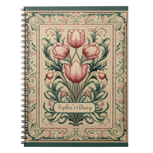 Tulip Blume Emerald Ornament Mittelalter Notizblock (Vorderseite)