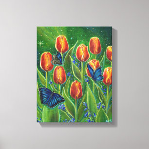 Tulip-Blume mit Schmetterlingen von Renee Lavoie Leinwanddruck