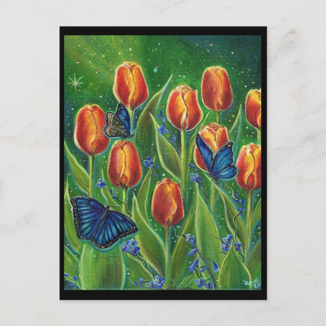 Tulip-Blume mit Schmetterlingen von Renee Lavoie Postkarte (Vorderseite)