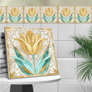 Tulip Blume Mosaik - Perle, Aquamarine und Gold Fliese