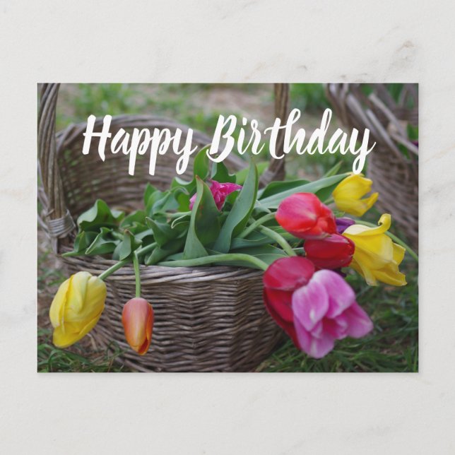 Tulip Blume Rustic Bouquet Happy Birthday Postkarte (Vorderseite)