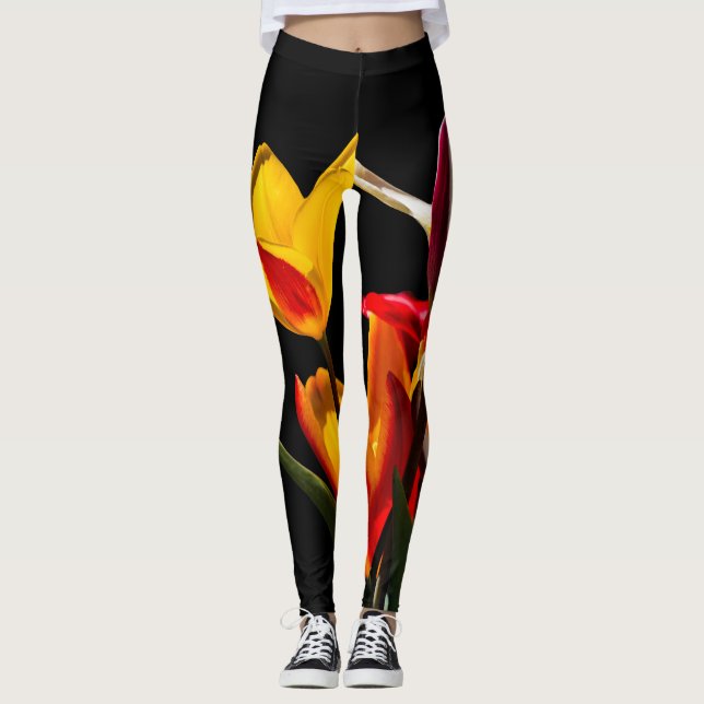 Tulip-Blume, schwarzer Hintergrund Leggings (Vorderseite)