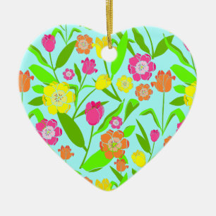 Tulip Blume Vintag Blue Floral Gemustert Keramik Ornament