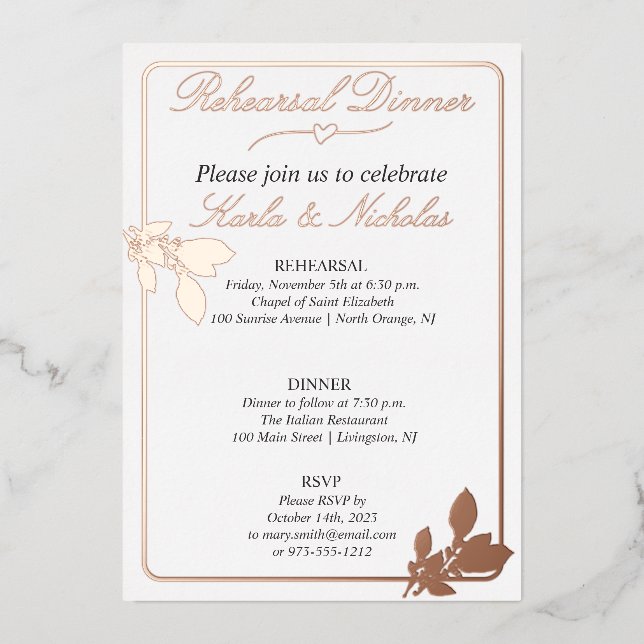 Tulip Blume Weißes Probe Abendessen Folieneinladung (Vorderseite)