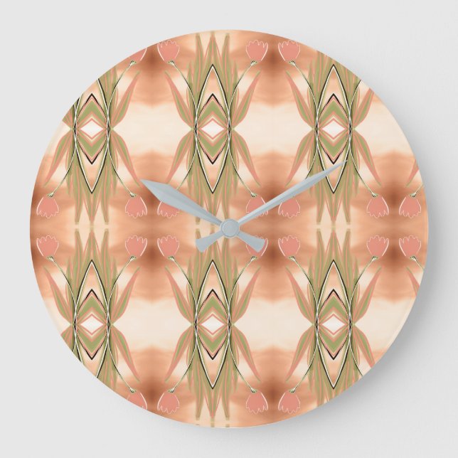 Tulip Blumenuhr mit Grün und Korallen Große Wanduhr (Vorderseite)